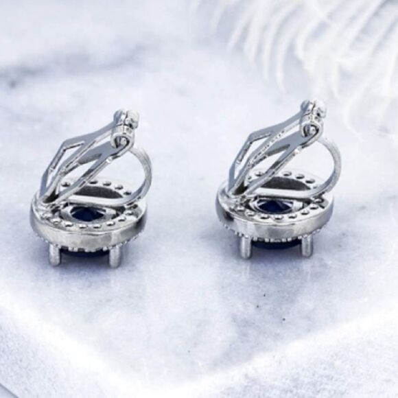 8mm Simulated Sapphire Clip On Stud Earrings - Picture 4 of 7